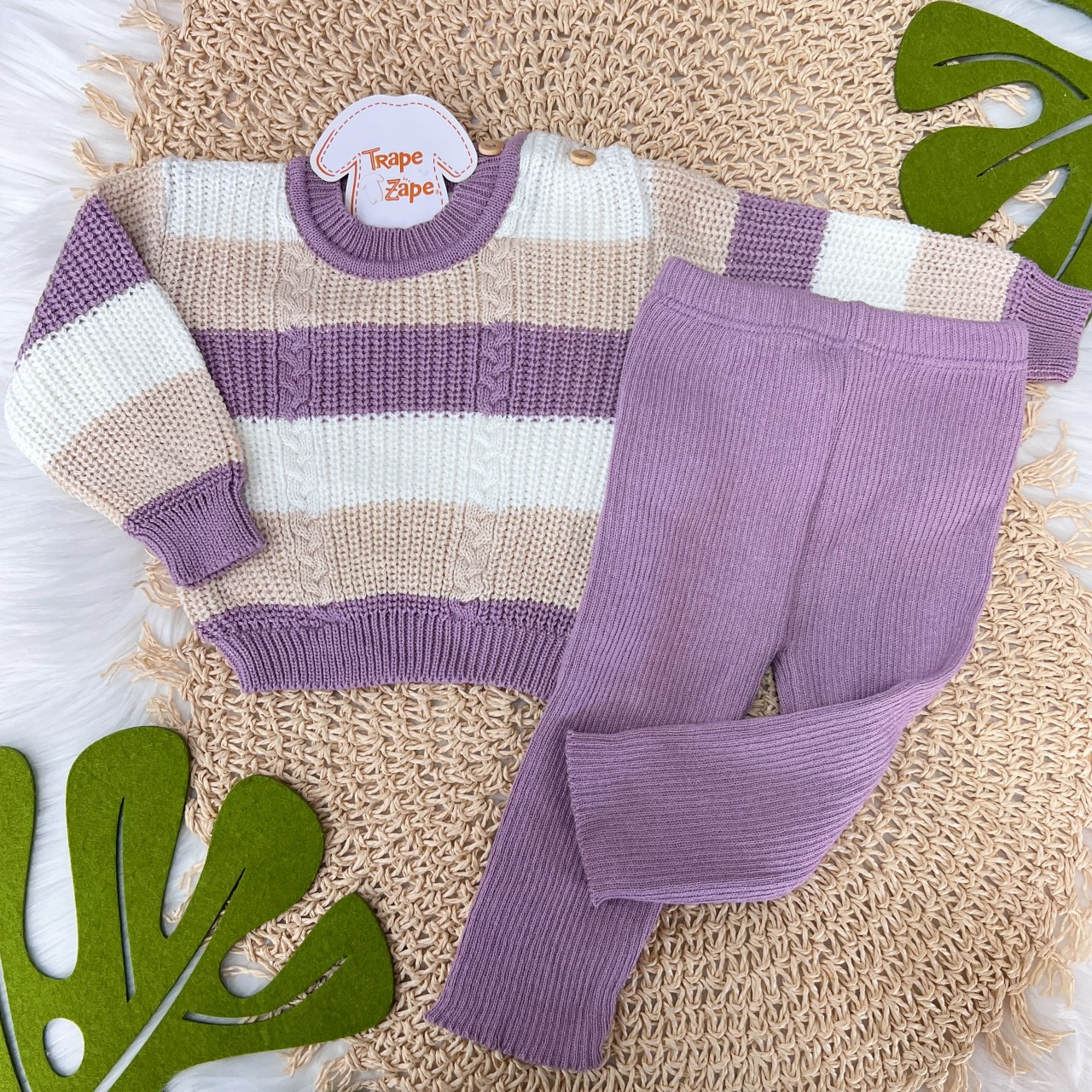 Conjunto Casaco de Linha e Calça Canelada - Lilás